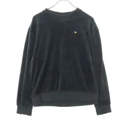 adidas アディダス トレフォイルロゴ 長袖 ベロア調 トレーナー XS ブラック スウェット レディース 古着