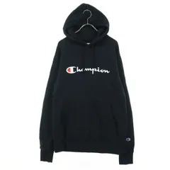 Champion チャンピオン ロゴプリント 長袖 パーカー L ブラック レディース 古着