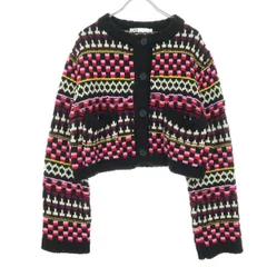 ZARA ザラ 総柄 長袖 丈短 ローゲージ ニットカーディガン S ブラウン系 レディース 古着