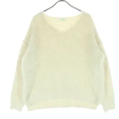 美品 earth music&ecology アースミュージックアンドエコロジー 長袖 シャギー ニット F アイボリー レディース 古着