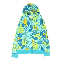 美品 TOKYO DISNEY RESORT 東京ディズニーリゾート 総柄 長袖 ジップパーカー LL ブルー ミッキー メンズ 古着