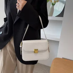 【４色】ショルダーバッグ ミニスクエア レディース 小さめ かわいい 無地★斜めがけ 肩掛け 合皮 フェイクレザー  黒白茶