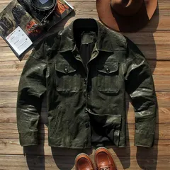 新品未使用 h 【特価🔥】美式ヴィンテージ メンズ 本革レザージャケット 水洗い加工 ヘビーシープレザー 衿付きシャツデザイン 秋冬新作