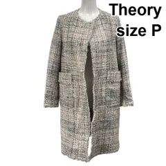 ◆ セオリー Theory ノーカラーコート ツイード 長袖 フリンジ オープンスタイル グレー系 綿混 P XS～S 5～7号 レディース S5X243