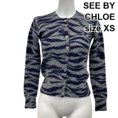 ◆ シーバイクロエ SEE BY CHLOE ニットカーディガン ゼブラ柄 クルーネック グレー 紺 ウール混 アルパカ混 XS 5号 レディース S5X230のサムネイル