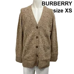 ◆ バーバリー BURBERRY ニットカーディガン Vネック 長袖 ツイード風 バックロゴプリント ブラウン ウール混 コットン混 XS メンズ S5X227