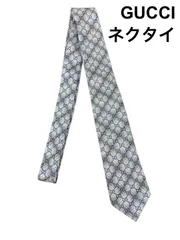 ● グッチ GUCCI ネクタイ GG柄  ジャカード織り 総柄 シルバー色 ブルー シルク100％ メンズ H5Y051