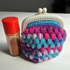ハンドメイド かぎ針編み がま口ポーチ マルチカラー SH24