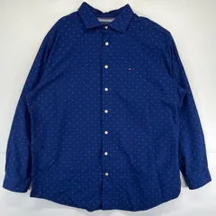 古着 トミーヒルフィガー TOMMY HILFIGER 長袖シャツ ドット柄 大きいサイズ ワンポイントロゴ パジャマシャツ 2XL-T  ブルー メンズ