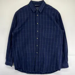 古着 90's/90年代 ノーティカ NAUTICA 長袖シャツ チェック柄 ワンポイントロゴ ネルシャツ  ポケット L  ネイビー メンズ