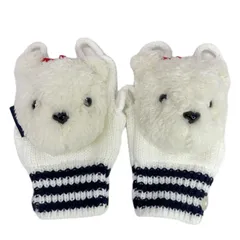 未使用品 キャロウェイ Callaway ハンドウォーマー フリー 白×紺 ニット ベアぬいぐるみ フリース ボーダー