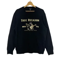 True Religion トゥルーレリジョン WORLD TOUR スウェット トレーナー フロントプリント CHINA製 Lサイズ ブラック