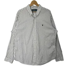 Ralph Lauren CUSTOM FIT ラルフローレン ストライプシャツ ポニー 長袖 シャツ ボタンダウン ワンポイント刺繡 オーバーサイズ ビッグシルエット フィリピン製 XLサイズ ホワイト ブラック