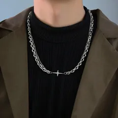 韓国 十字架 クロス ネックレス ２連 ヒップホップ ストリート