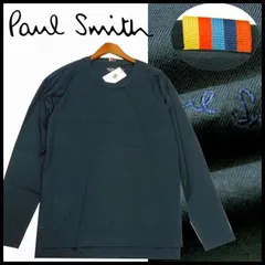 新品 ポールスミス 長袖カットソー M 紺 アーティストストライプタブ ロゴ刺繍 ロングスリーブ Tシャツ Paul Smith メンズ