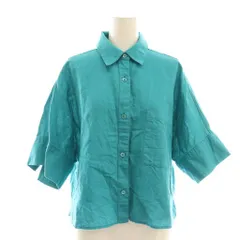 グリーンレーベルリラクシング ユナイテッドアローズ green label relaxing Kortrijk Linnen シャツ ブラウス 半袖 リネン クロップド ブルーグリーン /CX
