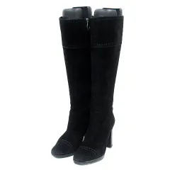セルジオロッシ Sergio rossi ロングブーツ スタックヒール スエード 36 23cm 黒 ブラック /MN ■GY19