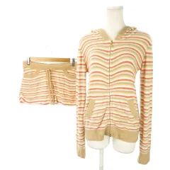 ジェラートピケ gelato pique ルームウェア 部屋着 セットアップ 上下 ニット ジップアップパーカー 長袖 ショートパンツ ボーダー F 茶 ブラウン /MN3 ■GY18