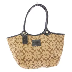 コーチ COACH シグネチャー トートバッグ ハンドバッグ キャンバス レザー 切替 ロゴチャーム 総柄 ベージュ F14385 /BB