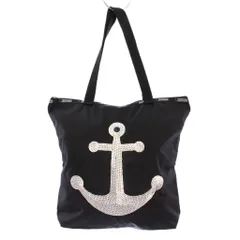 レスポートサック LesportSAC トートバッグ ハンドバッグ スパンコール 装飾 イカリマーク ナイロン バイカラー 黒 ブラック シルバーカラー /BB