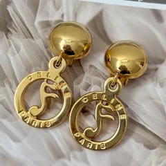 【極美品】セリーヌ 音符モチーフ ラウンド イヤリング クリップ式 アクセサリー GP ゴールド 音楽 ミュージック Celine Vintage Music Note Earrings Gold  22302