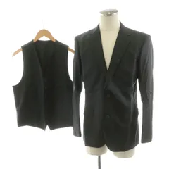 ティノラス MEN'S TENORAS 2点セット テーラードジャケット シングル ベスト 前開き ストライプ柄 ウール M 黒 ブラック TE-4056 /AN62のサムネイル