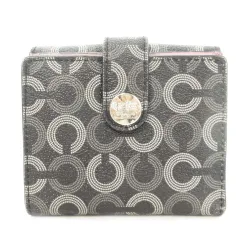 コーチ COACH 二つ折り財布 ウォレット 小銭入れあり PVCレザー オプアート ロゴ 総柄 黒 ブラック ピンク /AH16 ■GY11