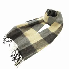 ポールスミス PAUL SMITH マフラー ブロックチェック カシミヤ100% ロゴ 刺繍 フリンジ 茶 ブラウン ベージュ /HO△ 0325