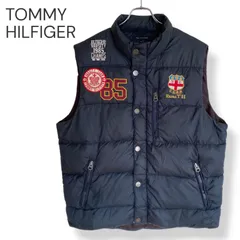 TOMMY HILFIGER トミーヒルフィガー ネイビー ダウンベスト 中綿 ワッペン ナイロン100% ダウン75% フェザー25% 中国製 Mサイズ相当 メンズ カジュアル 801KZ