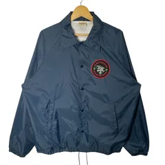 90's vintage 90年代 ヴィンテージ AUBURN コーチジャケット ナイロンジャケット ドローコード 企業ロゴ刺繡 オーバーサイズ ビッグシルエット USA製 Lサイズ ネイビー