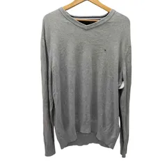 トミーヒルフィガー TOMMY HILFIGER ロゴ 刺繍 Vネック コットン ニット メンズ import：L 