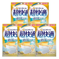 【5袋計30枚】ユニチャーム 超快適マスク 息ムレクリアタイプ 小さめ 6枚入のサムネイル