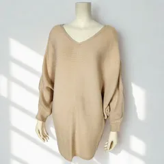 アズールバイマウジー AZUL by moussy　Vネック 綿混 横リブニット ドルマンプルオーバー　クリームベージュ　レディース
