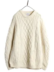 【お得なクーポン配布中!】 90s スコットランド製 フィッシャーマン ウール ニット セーター メンズ レディース L オールド ハンドメイド アラン ケーブル ナチュラル