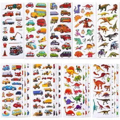 SANNIX 48シート 子供シール ご褒美シール 車 大量 乗り物シール ぷくぷくシール ごほうびシール 恐竜 シール 手帳シール 乗り物と恐竜 1