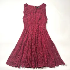 新品未使用 POUR VOUS プールヴー ノースリーブ 総レース ドレス ひざ丈 パール装飾 ボルドー ワインレッド 結婚式 ドレスアップ キャバドレス XXL