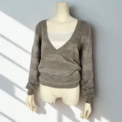イエナ IENA　ウール100% 前後Vネック ニット編みボーダー切替 ニットトップス　グレー　レディース