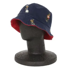ポロ ラルフローレン POLO RALPH LAUREN バケットハット 刺繍 リバーシブル ポロベア 紺 ネイビー 赤 レッド 帽子 ☆AA★