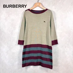 BURBERRY BLUE LABEL バーバリーブルーレーベル ホースロゴ刺繍 ボーダー ショルダーボタン コットンニット 7分袖 チュニック ワンピース