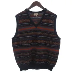 エルエルビーン L.L.BEAN 総柄 Vネック ニット ベスト ウール 紺 ネイビー系 M