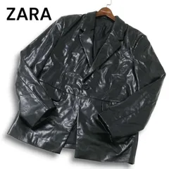ZARA ザラ マン 現行タグ 秋冬 光沢★ コーティング加工 フェイク レザー テーラード ジャケット Sz.M メンズ 黒