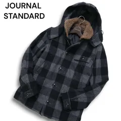 JOURNAL STANDARD J.S HOMESTEAD ジャーナルスタンダード 襟ボア ウール フーディー チェック コート Sz.42 メンズ 日本製