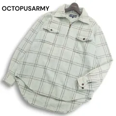 90s★ Octopus Army オクトパスアーミー 秋冬 ツイード★ 長袖 チェック柄 ハーフジップ プルオーバー シャツ Sz.L　メンズのサムネイル