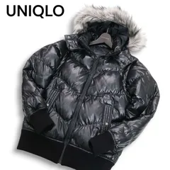 Y2K 00s vintage★ UNIQLO ユニクロ 秋冬 ファー★ 光沢 プレミアム ダウン ジャケット Sz.S　メンズ 黒 平成