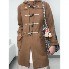 日本 ヴィンテージ ブラウン ダッフル フード ロング ウール コート アウター 森女系 森ガール ヒッピー