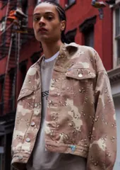 ゲス GUESS GREEEN LABEL ミリタリー デニム デザート チョコチップ XL相当 カモジャケット