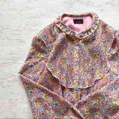 昭和レトロ 花柄フリル 長袖ワンピース マキシ丈 ヴィンテージ調 ピンク　K1