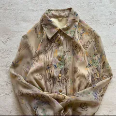 昭和レトロ　フローラルプリント ワンピース ロング ベルト付き 透け感あり 11号　クリームE1