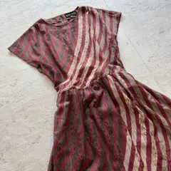 レトロヴィンテージ 花柄 レース切替 ストライプ ノースリーブ　ワンピース 花柄刺繍入り　半袖 J2