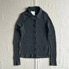 完売品　新品未使用タグ付き　UNIQLO　ユニクロ　メリノブレンド　リブポロカーディガン　リブ編み　襟付き　ボタン留め　薄手カーディガン　エクストラファインメリノウール　06　Gray　グレー　L　細見え　251-461034　WOMEN　レディ―ス　保温性